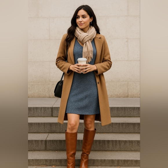 Boutique Dresses & Skirts - Heather Blue Knit Dress | Cozy Fall Layering | Soft Stretch V-Neck New Sz Small